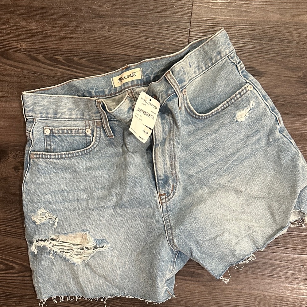Madewell the MOM Jean Short Distressed Denim Cutoff Shorts 30 NWT